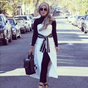 Strapless White Open Dress with Fabric Belt